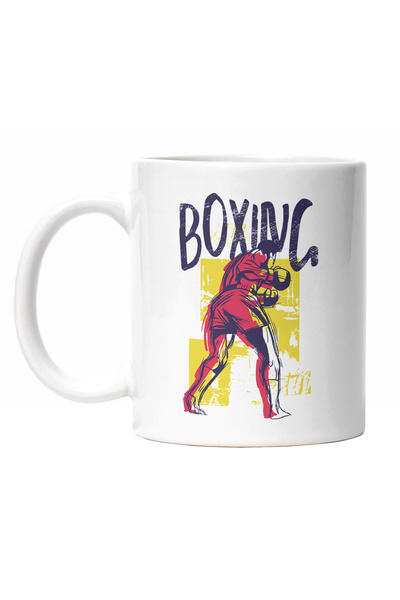StoryGift Romania Cana Cu Arta Om Jucand Box, Text In Engleza Boxing, Iubitorii De Sport DE Conta, Cu Maner Alb