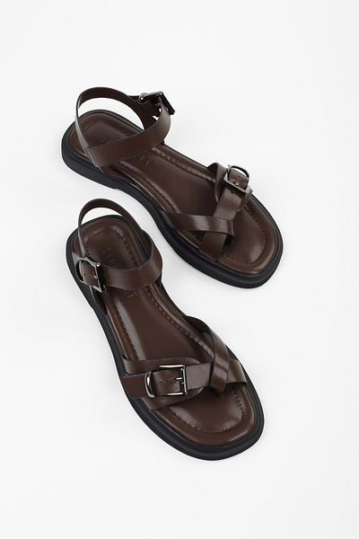 Shoeberry Γυναικεία πέδιλα σαγιονάρες Elina Brown Skin Belted