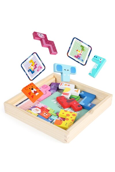 zola Joc interactiv 3 in 1 copii, tetris, lemn, cartonase, tabla magnetica, c...