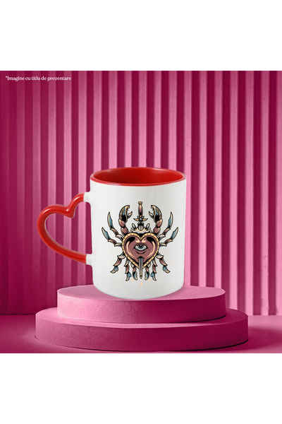StoryGift Romania Cana Cu Crab, Inima, Pumnal, Ochi, Abstract, Picaturi, Stele, Multicolor 330 ml,, Cu ,STG