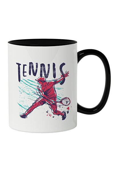 StoryGift Romania Cana Cu Om Jucand Tenis De Camp, Text In Engleza Tennis, Jocuri, Iubitorii De S, Cu Maner Negru