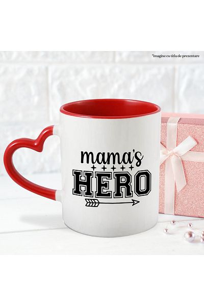StoryGift Romania Mug for a son whose mother is proud of him with the message "Mama's hero" with M, Cu, STG.