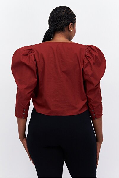 Levi's Women Plus Size Quin Anne Neckline 3/4 th Sleeve Plain Top, Rust Brown