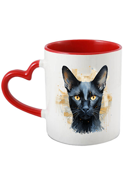 StoryGift Romania Cana Cu Pisica, Mustati, Dungi, Linii, Geometric, Animal, Multicolor 330 ml, Cer, Cu Maner Inim