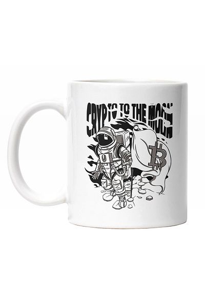 StoryGift Romania Cana Cu Mesaj In Engleza Crypto To The Moon, Astronaut Cu Steag Simbol Crypto, , Cu Maner Alb