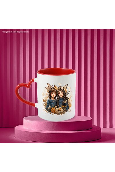 StoryGift Romania Mug with 2 cute girls, illustration, nature, butterflies, popcorn, atmosphere of everything, With ,STG.