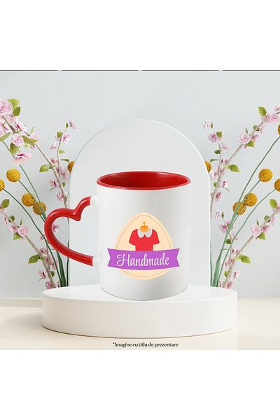 StoryGift Romania Cana Cu Mesaj In Engleza Handmade, Lucrat Manual, Haine, Manechin, Multicolor 33, Cu Maner Inim