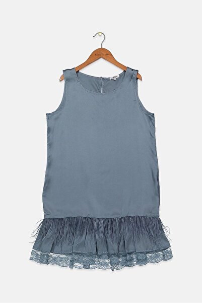 Byblos Kids Girl Round Neck Sleeveless Lace Dress, Dusty Blue