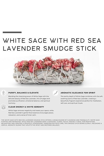 AWAFI MILL White Sage with Red Sea Lavender Floral Smudge Stick - Pack of 3 Stick