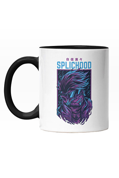 StoryGift Romania Cana Cu Gorila Cu Ochelarii De Soare Si Par Lung In Vant, Mov, Text In Engleza S, Cu Maner Negru