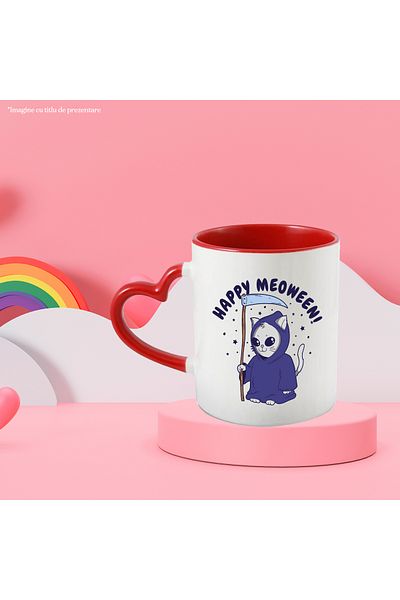 StoryGift Romania Mug With Happy Meoween Message, Cat, Scythe, Stars, Costume, Multicolor 330 ml, Ce, Cu, STG.