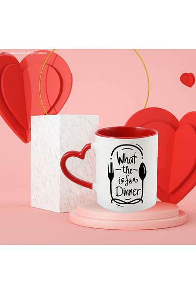 StoryGift Romania Mug With Message In English What The Is For Dinner, Fork, Spoon, Dinner, White N, With ,STG.