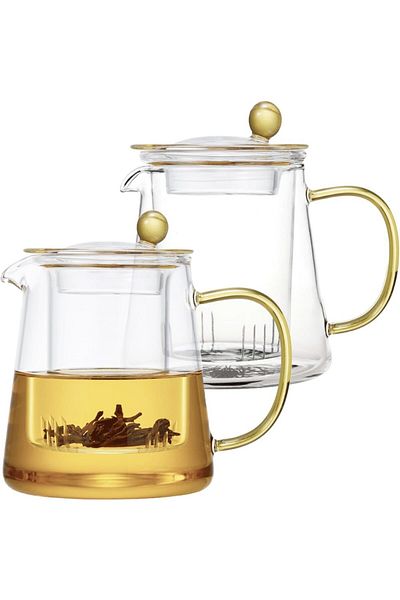 Quasar & Co. Set of 2 Teapots with Glass Infuser ®, Tea/Coffee Containers, 700 Ml, Transparent
