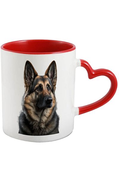 StoryGift Romania Cana Cu Portet Catel Ciobanesc, Animale, Dog,Ceramica, 330ml, cu Maner Inima Ros, Cu Maner Inim