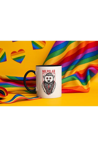 StoryGift Romania Cana Cu Urs Polar Cu Parul aranjat Ochelarii De Soare In Costum Cu Cravata, Text, Cu Maner Negru
