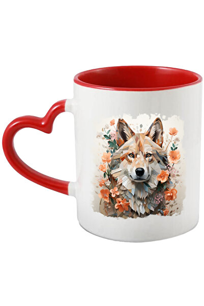 StoryGift Romania Cana Cu Lup, Ilustratie Abstracta, Geometric, Flori, Frunze...