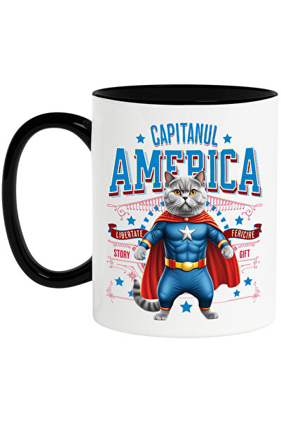StoryGift Romania Cana cu Siamez / Siamese Pisica In Costum de Capitan Americ...