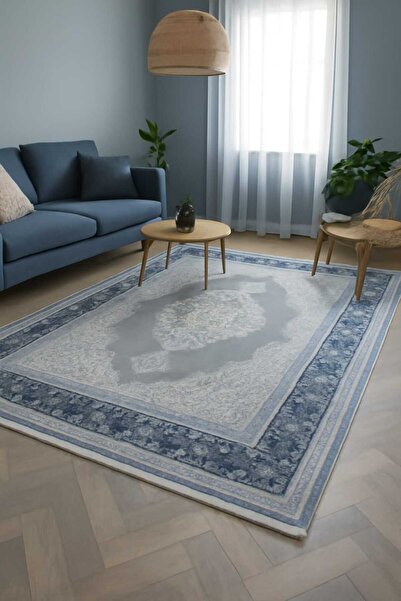 KARAR HALI 4m2 Ölçülerinde Modern Tarzda Gri Lacıvert Renkli Klasik Akrilik Salon Halısı