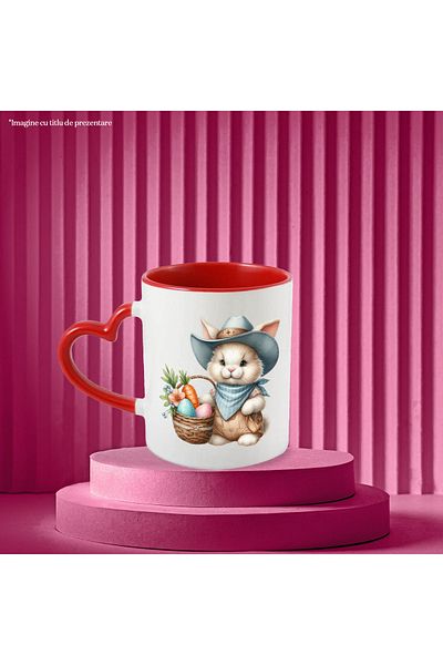 StoryGift Romania Mug with a bunny in a cowboy hat, illustration, Wild West, carrot, egg, With ,STG