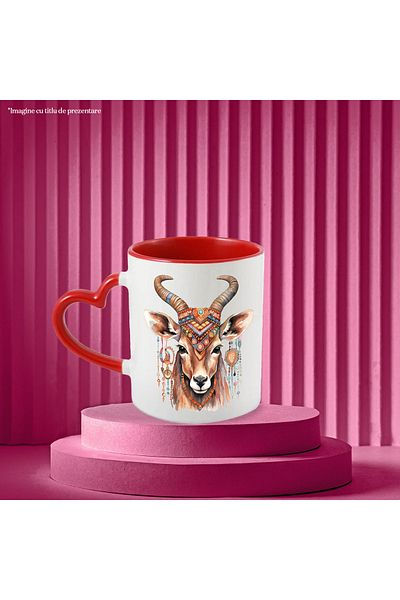 StoryGift Romania Mug with a deer with old symbols, illustration, indigenous, Indian, tradition, With, STG.