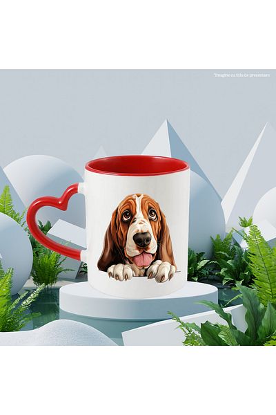 StoryGift Romania Mug with a puppy with ears folded back | illustration | tongue out | paws | ice, With ,STG