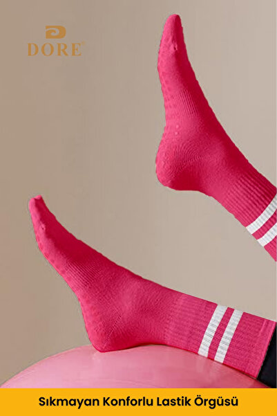 Dore Orijinal Unisex 3 Çift Kaymaz Pilates Ve Yoga Plates Kaydırmaz Tabanlı Çorap Siyah Beyaz Nar Çiçeği