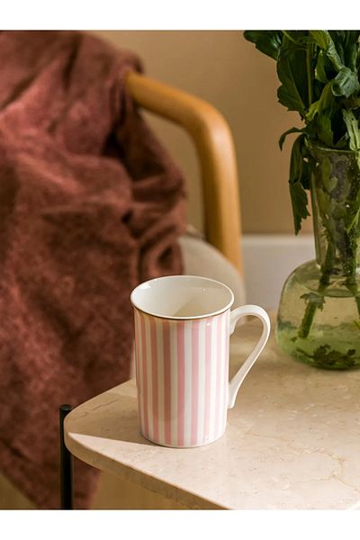 LC Waikiki Lcw Home Pink Line Printed Porcelain Mug