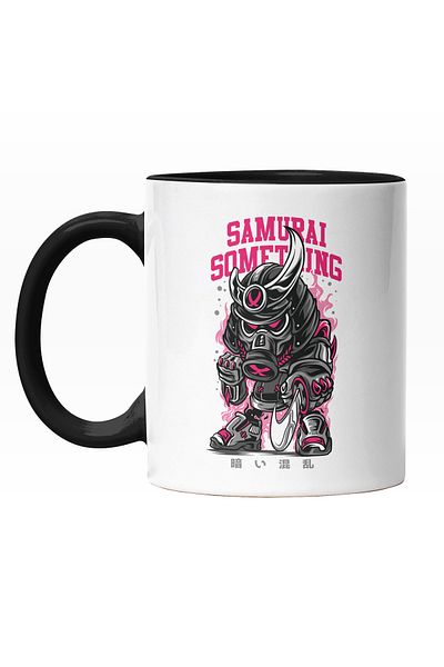StoryGift Romania Mug with Warrior Robot with Armor and Gas Mask, Text in English Samurai Somet, with Black Handle