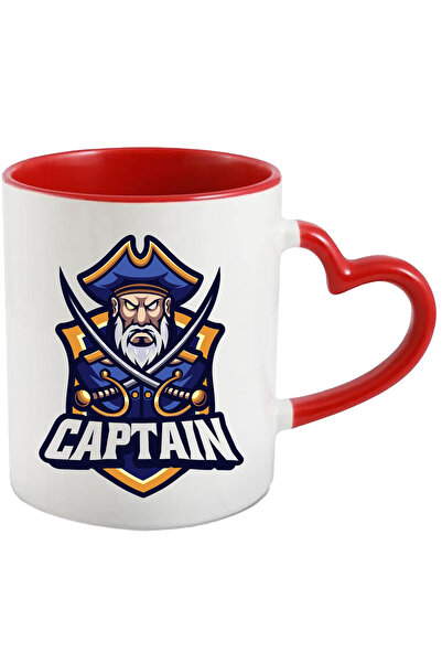 StoryGift Romania Cana Cu Captain, Maritim, Emblema, Sabii, Pirat, Barba, Multicolor 330 ml, Ceram, Cu Maner Inim