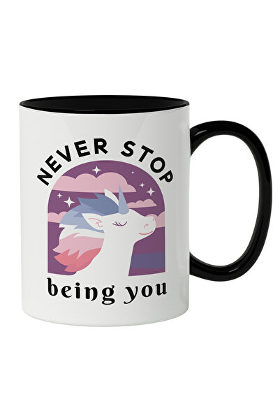 StoryGift Romania Cana Cu Unicorn Cu Coama Multicolor Si Corn Roz In Vant, Me...