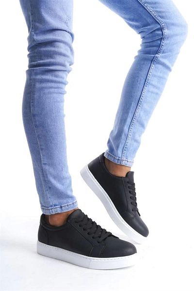 Store Slw165 Elite Lace-Up Skin Men's Casual Sneaker Shoes Cbt - Black