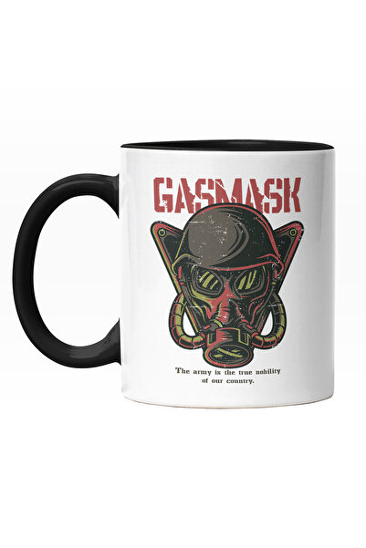 StoryGift Romania Cana Cu Masca De Gaz, Text In Engleza Gasmask The army Is The True Nobility Of O, Cu Maner Negru