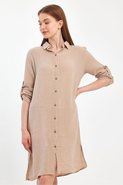 Heaven Ephesus Muslin Cotton Collared Tunic - 1060