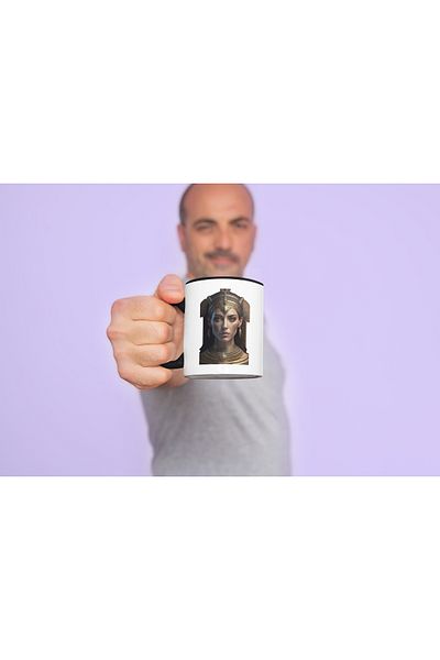 StoryGift Romania Mug With Potet Queen of Egypt, Gold Accessories, Queen Cleopatra, Pharaoh, Lovers Of, With Black Handle