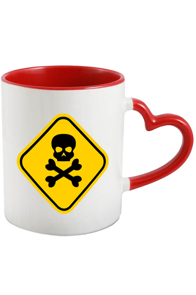StoryGift Romania Cana Cu Semn, Pericol, Craniu, Oase, Multicolor 330 ml, Ceramica cu Maner Inima , Cu Maner Inim