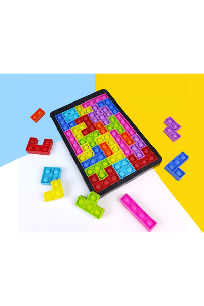 zola Joc tetris anti-stres, pop it, 27 piese multicolore, 25 x 16.7 x 1.8 cm
