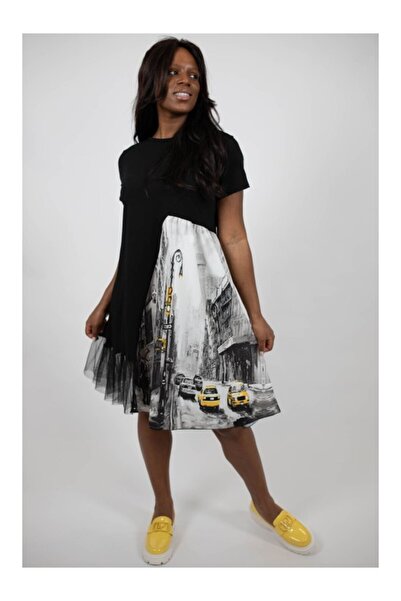 FASHIONLAND ROCHIE MIDI ASIMETRICA CU MANECA SCURTA SI TUL SERENDIPTY TALIE U...