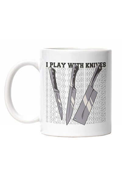 StoryGift Romania Cana Cu Mesaj In Engleza I Play With Knives, Cutite DE BUcatarie, Bucatar Cheff, Cu Maner Alb