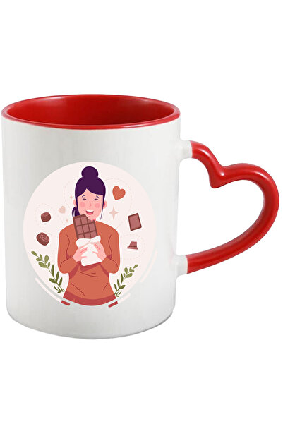 StoryGift Romania Cana Cu Ciocolata, Dulciuri, Praline, Multicolor 330 ml, Ceramica cu Maner Inima, Cu Maner Inim