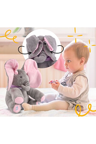 zola Interactive plush elephant, Cucu-Bau, sings and moves its ears, English, 30 x 30 x 25 cm, pink