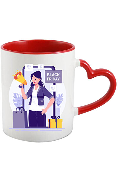 StoryGift Romania Cana Cu Mesaj In Engleza Black Friday, Eveniment, Reduceri, Megafon, Punga, Vanz, Cu Maner Inim