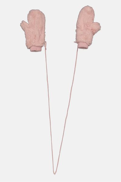 Sinsay Women Faux Fur Gloves, Light Pink