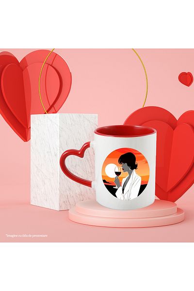 StoryGift Romania Sunset Mug, Woman, Wine, Glass, Elegant, Earrings, Multicolor 330 ml, Ceramic c, With ,STG