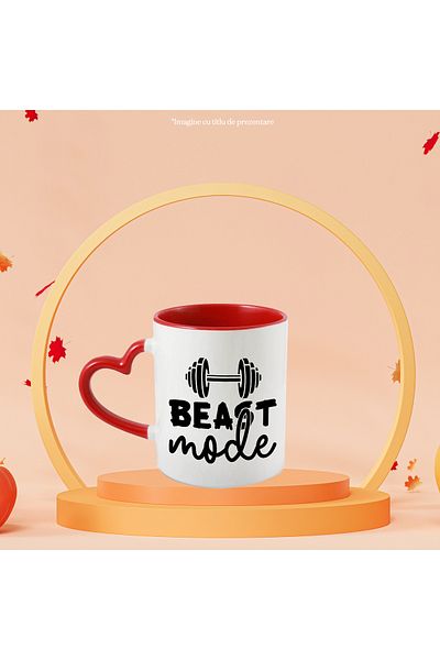 StoryGift Romania Mug with a dumbbell for those who go to the gym - the text "Beast Mode" with Mane, Cu, STG.