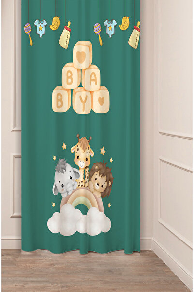 GREENDECOR Cortina modernă pentru cameră pentru copii, cu model de animale drăguțe, cu design special digital cu imprimeu (o singură aripă)