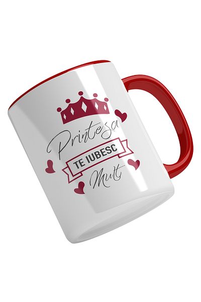 StoryGift Romania Cana Cu Text Printesa Te Iubesc Mult, Iubita, Lover, Iubitorii De Cadouri, Ziua, Cu Maner Rosu