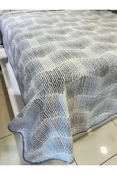 ŞENER HOME 200x240 cm.Delta Model - Double Single Pique Blue BATTAL