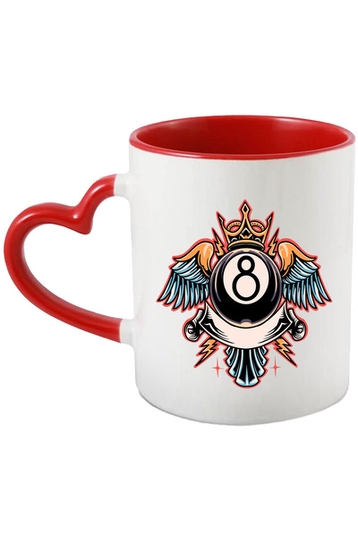 StoryGift Romania Cana Cu Biliard, Bila, Fulger, Coroana, Aripi, Stele, Multicolor 330 ml, Ceramic, Cu Maner Inim