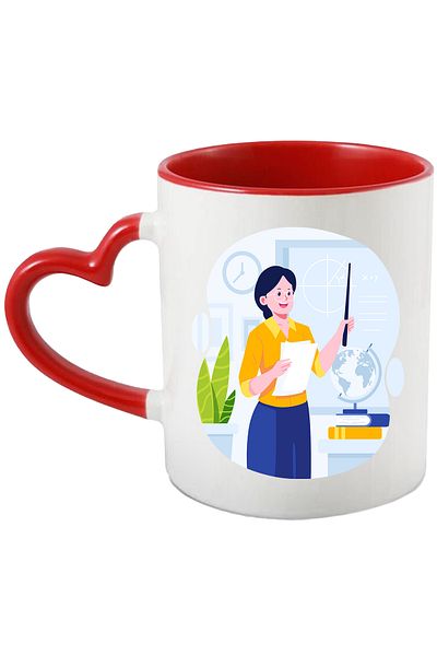 StoryGift Romania Cana Cu Profesor, Educatie, Glob, Carti, Matematica, Scoala, Multicolor 330 ml, , Cu Maner Inim