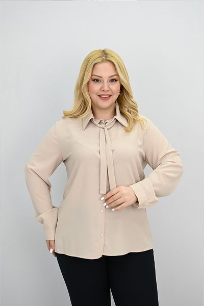 Koza Butik Γυναικείο πουκάμισο με μεγάλο γιακά με μαντήλι με λεπτομέρεια 0035-25